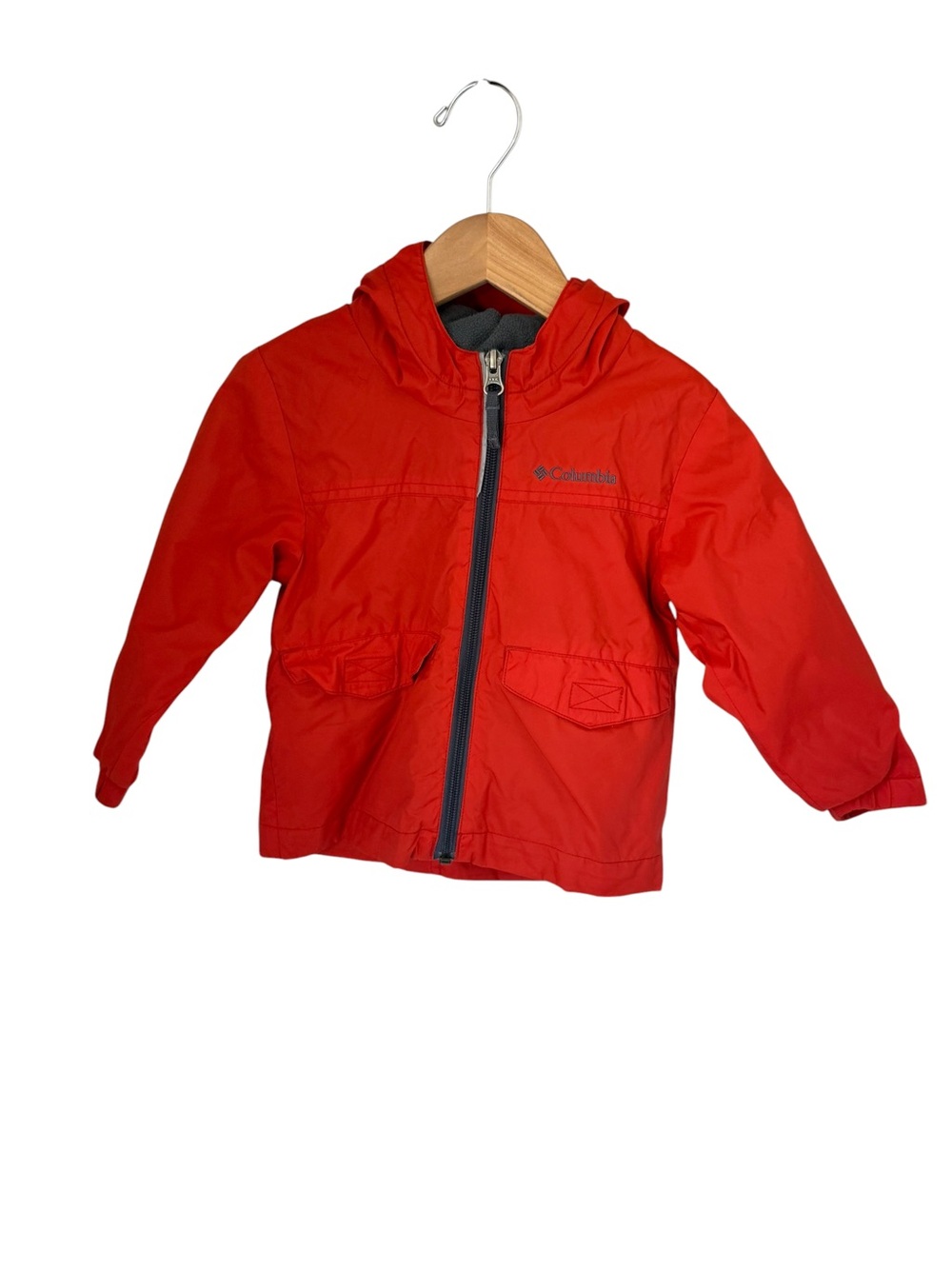 Columbia Kids Orange/Red Hooded Rain Jacket with Front Zipper